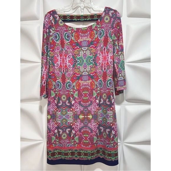 Laundry Shelli Segal Sz S Paisley Print Slinky Shift Cutout Back Pink Dress - Picture 3 of 8
